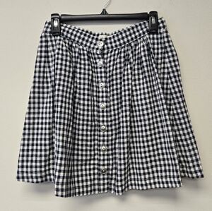 Copper Key Linen Blend Gingham Mini Skirt Blue and White M